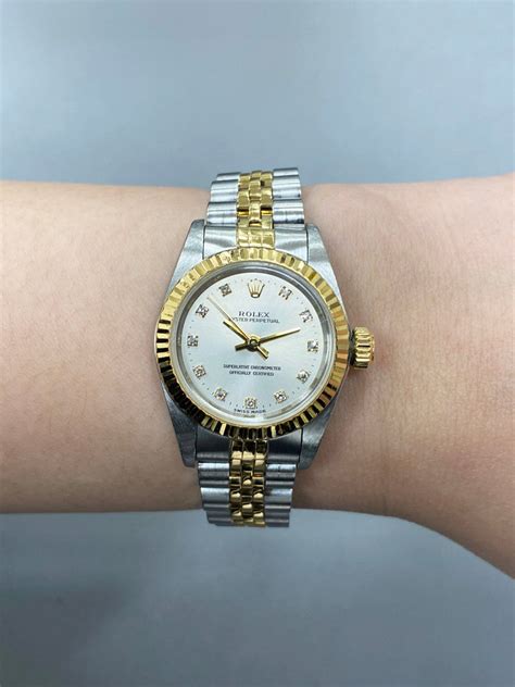 rolex ladies oyster perpetual 2-tone watch 67193|ladies 18k rolex oyster perpetual.